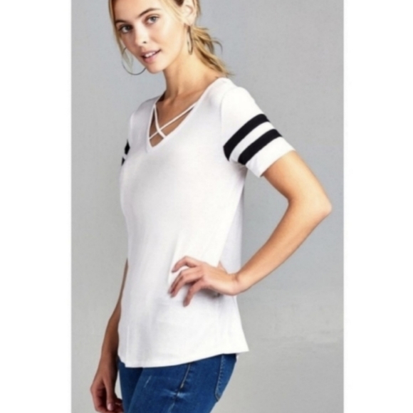 White Criss Cross Varsity Top - Picture 4 of 5